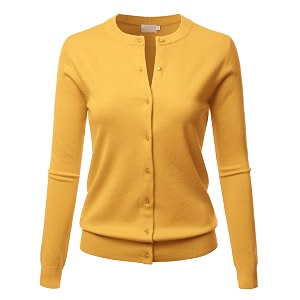 LALABEE Womens Crew Neck Gem Button Long