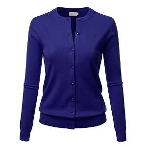 LALABEE Womens Crew Neck Gem Button Long