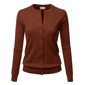 LALABEE Womens Crew Neck Gem Button Long