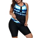 LALAGEN Womens 2026 Plus Size Tankini Swimsuits Rash Guard Capris Athletic Two Piece Swimwear Bathing Suits for Women S-5X