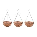 LaLaGreen Hanging Baskets for Plants (3 Pack, 10 Inch) Hanging Planter Outdoor with Coco Liner, Metal Wire Flower Basket Pots Holder Hanger Hook Deck Patio Porch Garden Balcony Outside Decoration