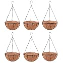 LaLaGreen Large Hanging Baskets (14 in, 6 Pack) Black Metal Coco Liner Pots