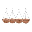LaLaGreen Large Hanging Baskets (18 in, 4 Pack) Black Metal Coco Liner Pots