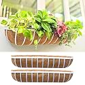 LaLaGreen Outdoor Planter Boxes (36 Inch, 2 Pack) White Metal Deck Railings Flower Box with Coco Liner, Rectangular Wall Planters for Window Plants Horse Troughs Fence Balcony Modern Herb Patio Porch