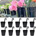 LaLaGreen Railing Planter 10 Pack, 6 Inch Hanging Flower Pot Black, Outdoor Large Metal Iron Fence Bucket, Balcony Garden Wall Deck Porch Patio Rail Decor Hanger Hook Farmhouse Balcony 6'''' (15cm)