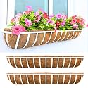 LaLaGreen Window Planter Boxes (48 Inch, 2 Pack) Deck Railing Flower Box with Coco Liner, White Metal Rectangular Wall Planters for Outdoor Plants Fence Balcony Horse Trough Garden Herb Patio Porch