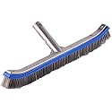 Swimming Pool Scrub Brush,Heavy Duty 18" Aluminum Stainless Steel Wire Bristle Pool Brush for Walls,Tiles & Floors Curved Cleaning Brushes with EZ Clips