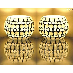 lalhaveli home living room bedroom decor mosaic candle holder tea light candle holder votive light 3x3 inch multi color set of 2 pcs