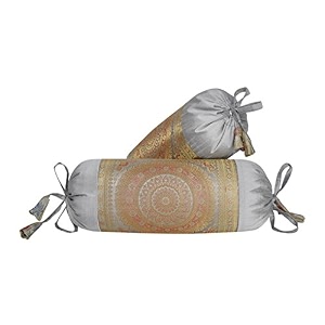 lalhaveli silk bolster cushion cover for diwanbedsofa decorations 18 x 8 inch set of 2 pcs grey bst00128
