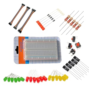 lalitha electronics starter kit with breadboard jumper wires leds resistors capacitors and buttons diy components set for beginners