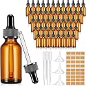 Lallisa 100 Pack Essential Oil Dropper Bottle 30 ml (1 oz) Glass Dropper Bottles DIY for DIY Essential Oil Perfume with 5 Funnels 5 Pipettes 3ml 100 Labels for Bathrooms, Hotels, Labs (Amber)