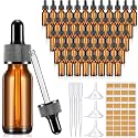 Lallisa 100 Pack Essential Oil Dropper Bottle 15 ml (1/2 oz) Glass Dropper Bottles DIY for DIY Essential Oil Perfume with 5 Funnels 5 Pipettes 3ml 100 Labels for Bathrooms, Hotels, Labs (Amber)
