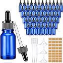 Lallisa 100 Pack Essential Oil Dropper Bottle 15 ml (1/2 Oz) Glass Dropper Bottles DIY for DIY Essential Oil Perfume with 5 Funnels 5 Pipettes 3ml 100 Labels for Bathrooms, Hotels, Labs (Blue)