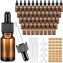 Lallisa 200 Pack Essential Oil Dropper Bottle 10 ml (1/3 Oz) Glass Dropper Bottles DIY for DIY Essential Oil Perfume with Funnels Pipettes Labels for Bathrooms, Hotels, Labs (Amber)