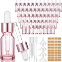 Lallisa 48 Pack Essential Oil Dropper Bottle 10 ml (1/3 Oz) Glass Dropper Bottles DIY for DIY Essential Oil Perfume with Funnels Pipettes Labels for Bathrooms, Hotels, Labs (Pink)