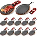 Lallisa Cast Iron Fajita Skillet, Wooden Tray, Protective Mitt, 12 Sets