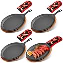 Lallisa Cast Iron Fajita Skillet, Wooden Tray, Protective Mitt, 4 Sets