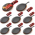 Lallisa Cast Iron Fajita Skillet, Wooden Tray, Protective Mitt, 8 Sets