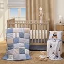 Lambs &amp; Ivy Blue Patchwork Bears 3-Piece Nursery Baby Crib Bedding Set