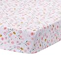 Lambs &amp; Ivy Little Garden 100% Cotton Pink Floral Fitted Crib/Toddler Sheet
