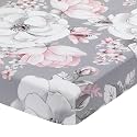 Lambs &amp; Ivy Signature Botanical Baby Watercolor Floral Cotton Crib Sheet - Gray