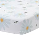 Lambs &amp; Ivy Sweet Daisy 100% Cotton White/Blue Floral Baby Fitted Crib Sheet