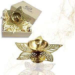 lamina decorative brass diya for puja set of 1 small 35inch golden star leaf center wick holder pital akhand deep vilakku for home dcor dailyfestive worship housewarming marriage amp return gift