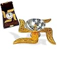 Lamina Set of 1 Medium 4-inch Brass Swastik Diya for Puja, Housewarming and Return Gift. (Silver &amp; Golden Plated Pital Akhand Deep Vilakku- with Box).