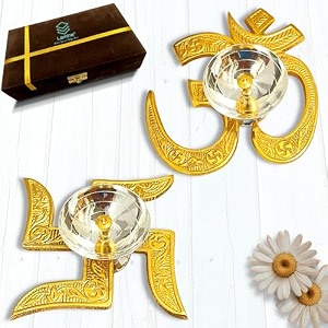 lamina set of 4 om amp swastik brass diya for puja medium size silver and golden plated pital akhand deep vilakku for diwali housewarming and return gift with box