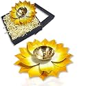 Lamina Set of 5 Lotus Shaped Large Size Brass Diya for Puja (6inch Yellow Petals) Center Wick Holder Pital Akhand Kamal Deep Vilakku for Home Décor, Worship, Housewarming, Marriage &amp; Return Gift