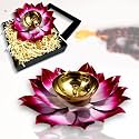 Lamina Set of 5 Lotus Shaped Large Size Brass Diya for Puja (6inch Pink Petals) Center Wick Holder Pital Akhand Kamal Deep Vilakku for Home Décor, Worship, Housewarming, Marriage &amp; Return Gift