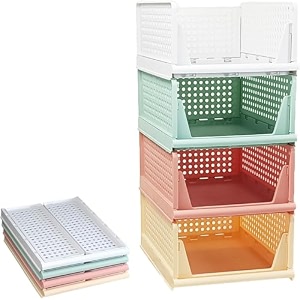 stackable wardrobe organizer for clothes - multipurpose foldable plastic closet storage organizer for kitchen bedroom bathroom pack of 12 multicolor
