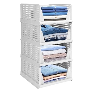 stackable wardrobe organizer for clothes - multipurpose foldable plastic closet storage organizer for kitchen bedroom bathroom pack of 1 white
