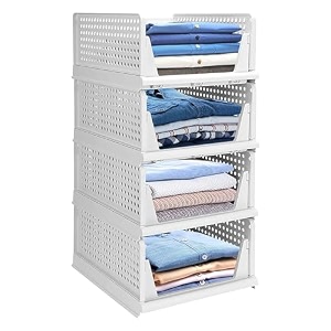 stackable wardrobe organizer for clothes - multipurpose foldable plastic closet storage organizer for kitchen bedroom bathroom pack of 1 white