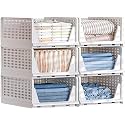 Stackable Wardrobe Organizer for Clothes - Multipurpose Foldable Plastic Closet Storage Organizer for Kitchen, Bedroom, Bathroom (Pack of 6, White)