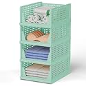 Stackable Wardrobe Organizer for Clothes - Multipurpose Foldable Plastic Closet Storage Organizer for Kitchen, Bedroom, Bathroom (Pack of 10, Green)