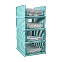 Stackable Wardrobe Organizer for Clothes - Multipurpose Foldable Plastic Closet Storage Organizer for Kitchen, Bedroom, Bathroom (Pack of 10, Blue)