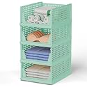 Stackable Wardrobe Organizer for Clothes - Multipurpose Foldable Plastic Closet Storage Organizer for Kitchen, Bedroom, Bathroom (Pack of 6, Green)