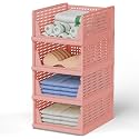 Stackable Wardrobe Organizer for Clothes - Multipurpose Foldable Plastic Closet Storage Organizer for Kitchen, Bedroom, Bathroom (Pack of 2, Pink)