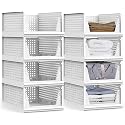 Stackable Wardrobe Organizer for Clothes - Multipurpose Foldable Plastic Closet Storage Organizer for Kitchen, Bedroom, Bathroom (Pack of 8, White)