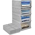 Stackable Wardrobe Organizer for Clothes - Multipurpose Foldable Plastic Closet Storage Organizer for Kitchen, Bedroom, Bathroom (Pack of 2, Grey)