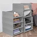 Stackable Wardrobe Organizer for Clothes - Multipurpose Foldable Plastic Closet Storage Organizer for Kitchen, Bedroom, Bathroom (Pack of 12, Grey)