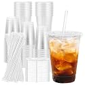 Lamosi 100 Pack 16 oz Plastic Coffee Cups with Lids, Disposable Clear Cups