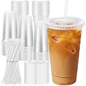 Lamosi 100 Pack 24 oz Plastic Coffee Cups with Lids, Disposable Clear Cups