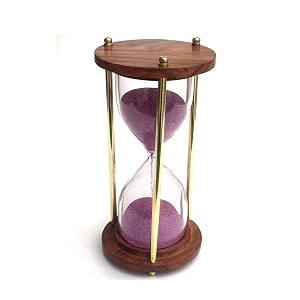 wooden and brass 5 minutes sand timer hour glass clock home decor ideal for exercise tea making study table decor antique nautical decor theme height 6 inches