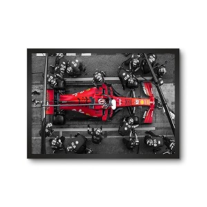 lamron pit stop formula 1 wall art wall decoration art framed poster 12 inch x 18 inch glass with 05 inch black wooden frame