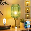 LAMSU Vintage Table Lamp for Bedroom with Bulb, Small Green Glass Beside Lamp with USB Ports, 3 Way Dimmable Gold Desk Lamp, Mid Century Modern Nightstand Lamp for Living Room, Office, Home Decor