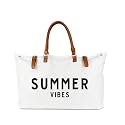 Lamyba Beach Bag with Vegan Leather Handle, Extra Large Beach Bag for Women Waterproof Sandproof, White