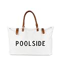 Lamyba Beach Bag with Vegan Leather Handle, Extra Large Beach Bag for Women Waterproof Sandproof, White