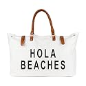 Lamyba Beach Bag with Vegan Leather Handle, Extra Large Beach Bag for Women Waterproof Sandproof, White
